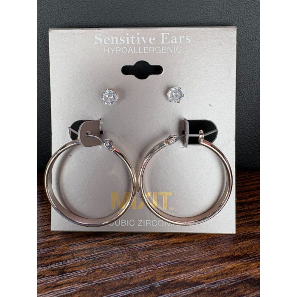Cubic Zirconia Studs and Hoop Earrings NWT